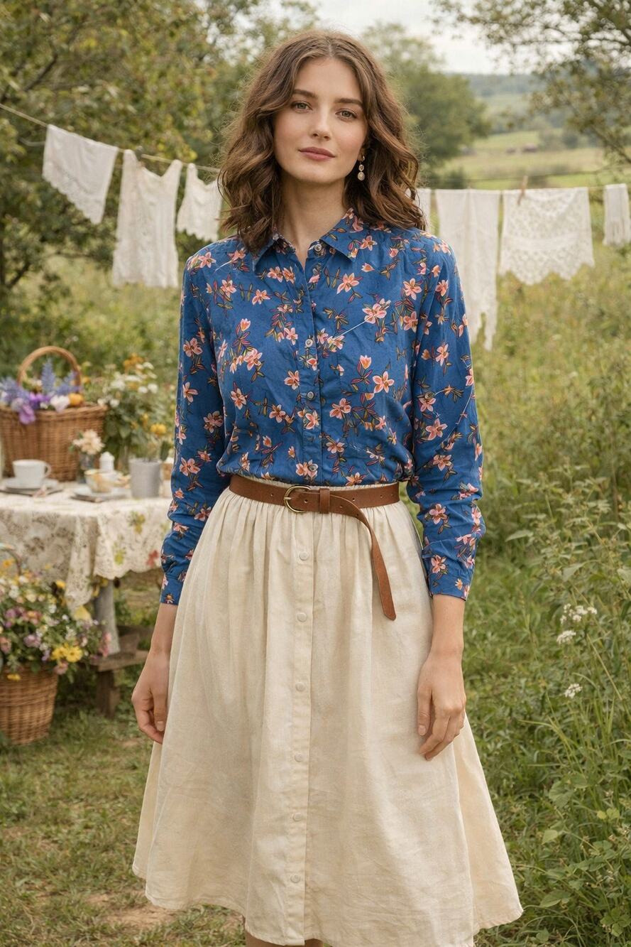 Scotch & Soda Maison Scotch Cosmic Surf Floral Button Down Blouse XS Blue Boho